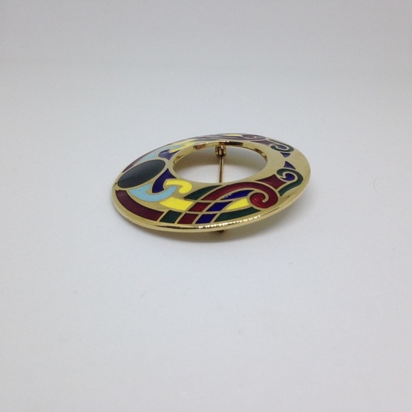 Vtg Celtic Enamel Open Circle Brooch Cloak Pin - Picture 5 of 5